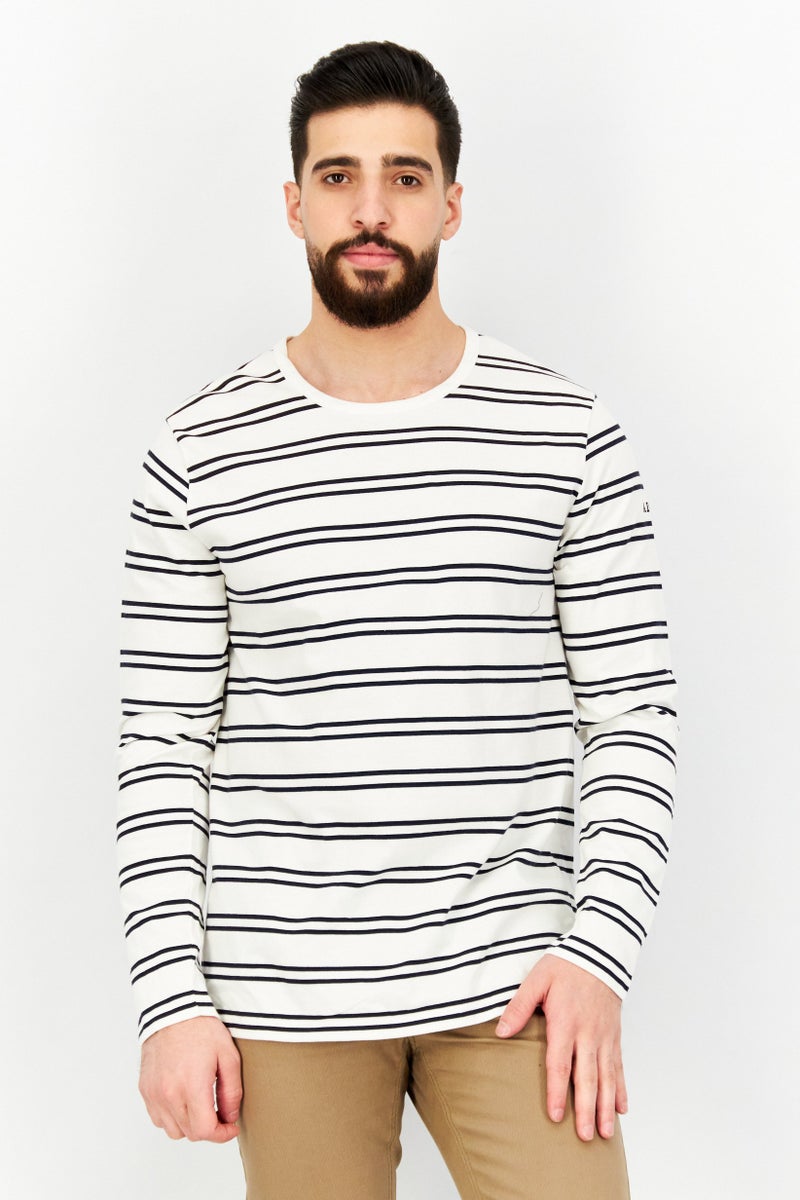 Aigle Men Crew Neck Stripet Long Sleeves Sweatshirt, Navy Blue - Image 1